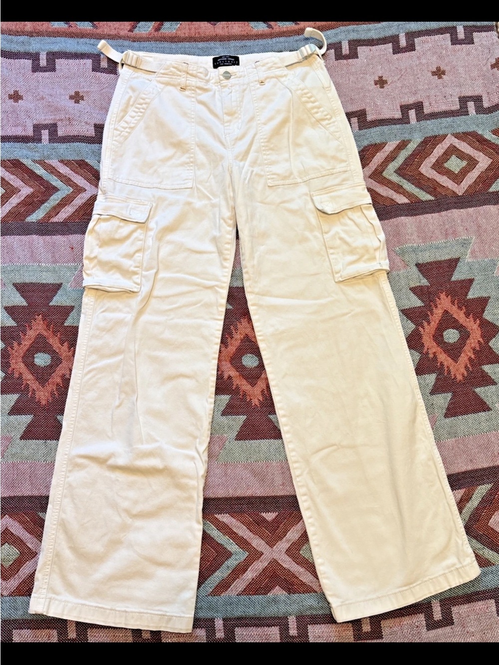Sanctuary Reissue Cargo Pants Women's S Ivory/White Cotton Y2K Utility Wide Leg